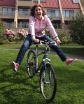 Jan being crazy on her bike